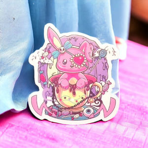 Bunny Sticker Teacup Candy Pink Spooky Pastel Goth Cute Creepy Punk Scary